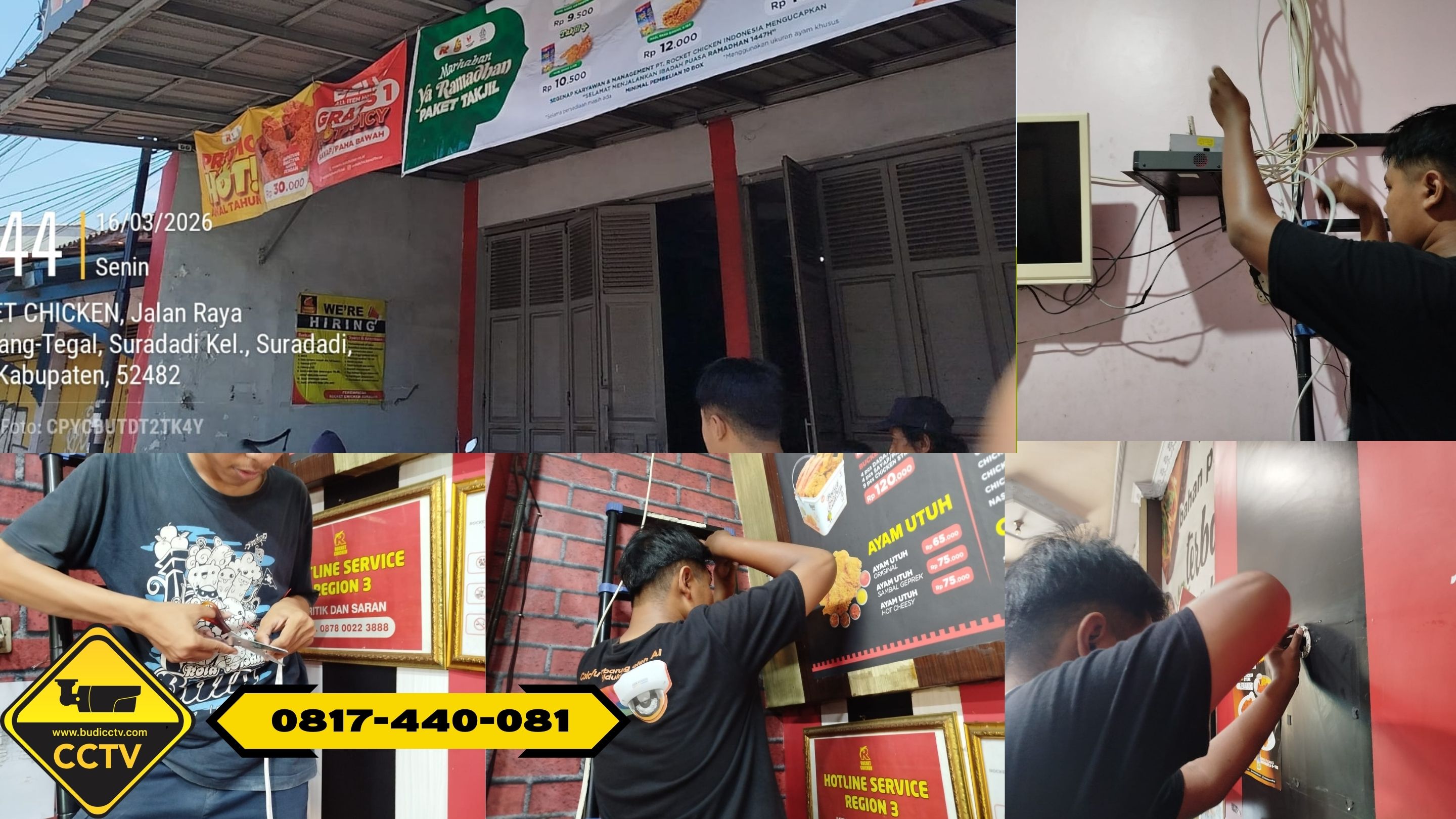 Pemasangan CCTV Hikvision 8 Channel Smart Hybrid Light 2MP di Outlet Rocket Chicken Grobogan