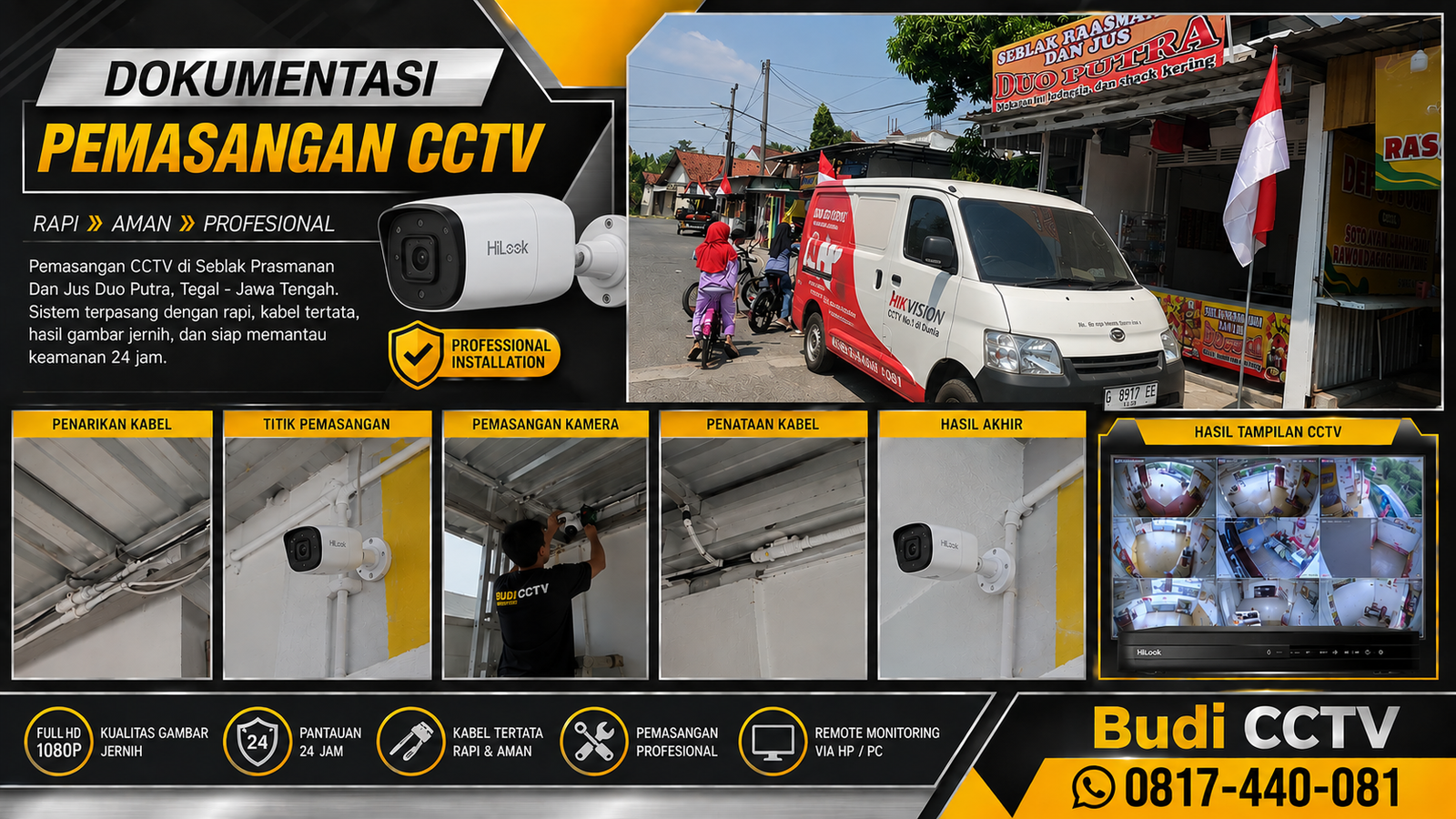 Instalasi CCTV HiLook Profesional di Warung Seblak Tegal